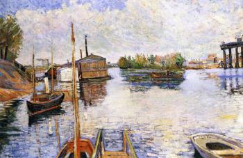 (image for) Handmade Oil painting for home canvas, oil painting framed canvas for living room Paul Signac's painting, Paris, Ponton des Bains